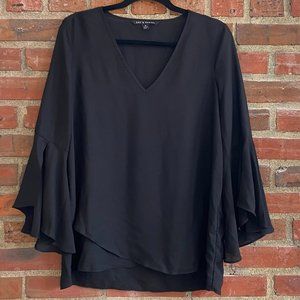 Zac & Rachel Bell Sleeve Vneck Black Blouse